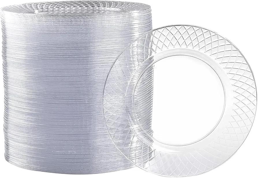 Prestee 100 Pack Clear Plastic Plates for Party - 6.25 Inch Small Round Dessert Plate and Appetizer Platter - Heavy Duty Disposable Plastic Plates for Parties, Weddings, Caterings and Events