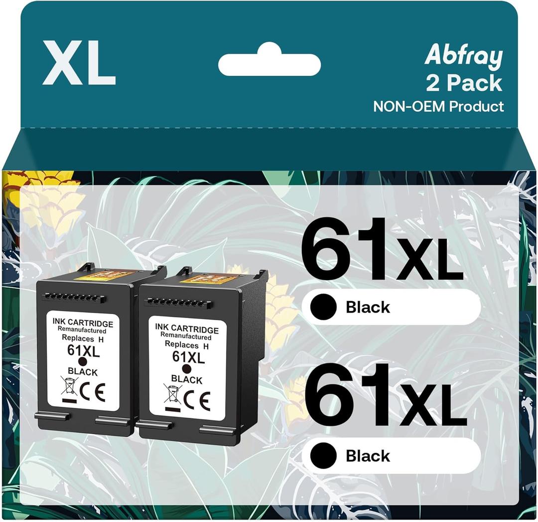 61XL Black Ink Cartridge for HP Ink 61 XL Replacement for HP61 HP61XL 2 Pack for Envy 4500 5530 4502 4501 5535 OfficeJet 4630 4635 DeskJet 3050 3510 2540 2542 1000 1010 Printer(2 Black High Yield)