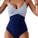 B2prity Women's One Piece Swimsuits Tummy Control Front Cross Bathing Suits Tie Back Slimming V Neck Swimwear (X-Large)