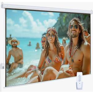 110" Motorized Projector Screen, Electric 4:3 Projector Screen with Remote Control, Indoor/Outdoor HD Movie Screen, Wall/Ceiling Mounted, Perfect for Home Office Theater TV, White