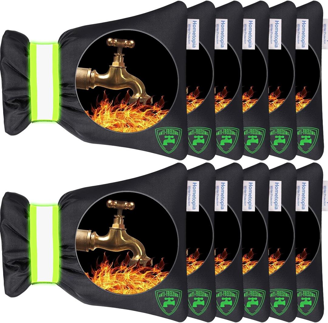 12Pack Outdoor Faucet Covers for Winter - 6.7"W x 8.3"H Hose Bib Covers for Winter Freeze Protection with Reflective strips Outside Spigot Pipe Reusable Waterproof Insulated backflow Cover,Black