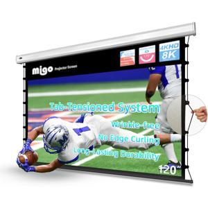 MIGO 120 Inch Projector Screen Pull Down, 2.0 Gain 4K HD Tab-Tension Motorized Partial Ambient Light Projector Screen Wall/Ceiling Mount for Short Throw Projector Indoor Home Theater Cinema Office (White Housing)