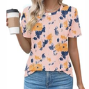 Kistore Women's Spring Tops Plus Size Round Neck Short Sleeve Shirts Pleated Loose Work Blouses Yellow, 3XL