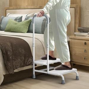 FORTEMOTUS 2 Step Stool with Handle for Elderly - Heavy Duty Bed Steps for High Beds for Adults with Adjustable Handrail &Non-Skid Platform, Foot Stool Ladder for Bedside, Kitchen, Car, RV, Bathtub (White)