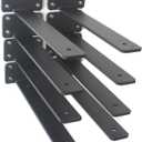 8 Pack - 10 inch Black Hidden L Shelf Bracket (1/5 Inch Thicked) Iron Floating Shelf Brackets Rustic Industrial Metal Brackets for Shelf Support