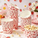 Potchen Disposable Paper Bowls Fiesta Paper Soup Bowls Snack Cups Plates Wedding Birthday Party Supplies for Summer Ice Cream Taco Salsa Dessert Hot or Cold Food, Strawberry, 5- Pcs 