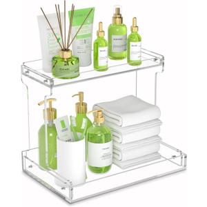NPPLUS Bathroom Countertop Organizer, 2-Tier Clear Acrylic Counter Storage Shelf for Bathroom Counter Organizer, Clear Makeup Storage Vanity Trays for Cabinet, Kitchen Spice Rack