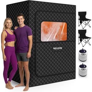 2 Person Sauna Box, Portable Steam Sauna for Home Spa, Relief Muscle Pain, Foldable Sauna Kit with 5-Layer Waterproof, 9 Levels Heat of Saunas Room with 2 Steamers, Oversize Chairs, 5.9' x 4.1' x 3.0'