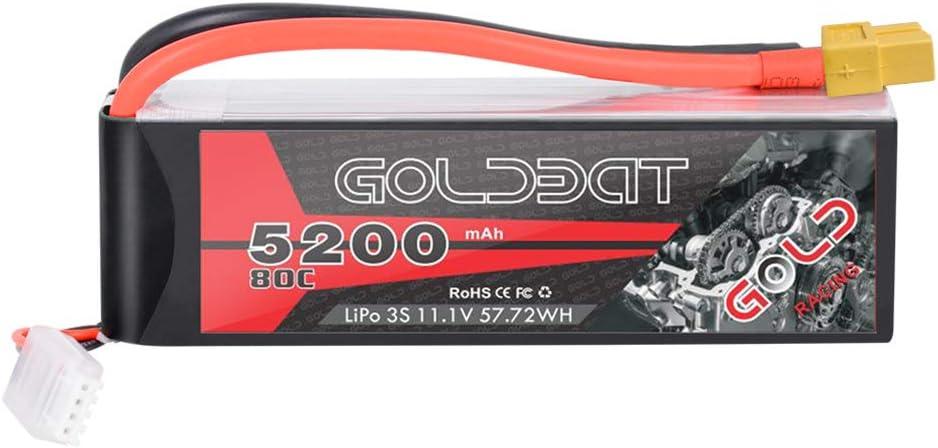 GOLDBAT 5200mAh 3S 11.1V 80C LiPo RC Short Battery Pack with XT60 Connector Softcase for RC Car Truck Quadcopter Airplane Helicopter Boat