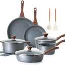 SENSARTE Nonstick Cookware Set 16-Piece, Healthy Pots and Pans Set, Non-stick Kitchen Cooking Set with Stay-Cool Handles, Silicone Utensils and Pot Protectors, PFOA Free (Gray)