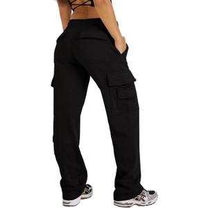 Waitfairy Wide Leg Sweatpants Women Cargo Pants Fleeece High Waisted Baggy Sweatpants for Women Casual Pants with 8 Pockets (Small, Black)