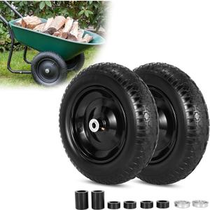14.5" Wheelbarrow Tire, 3.50-8" Flat-free Solid Tire and Wheel with 5/8" Axle Bore Hole, 3-6" Centered Hub for Wheelbarrow Trolley Dolly Lawn Mover Go Kart Replacement, 2 Pack