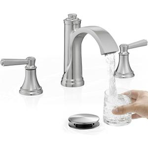 Brass Waterfall Bathroom Faucets, Brushed Nickel Bathroom Faucet 4-16 Inch, 2 Handle Widespread Bathroom Sink Faucet 3 Hole with Pop Up Drain and Supply Lines