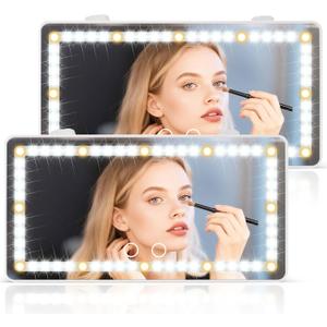 SINGARO 2PCS Car Sun Visor Vanity Mirror - Rechargeable Makeup Mirror with 60 LEDs, 3 Light Modes & Dimmable Touch Control for Cars, Trucks, SUVs, Car Interior Accessories for Women (White)