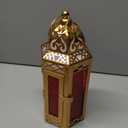 VELA LANTERNS 10.5" Gold Moroccan Candle Lantern Decorative Candle Holder Lamp for Table or Hanging, Ramadan Decorations, Indoor Home Decor, Outdoor Patio or Porch, Weddings, Red Glass, Medium