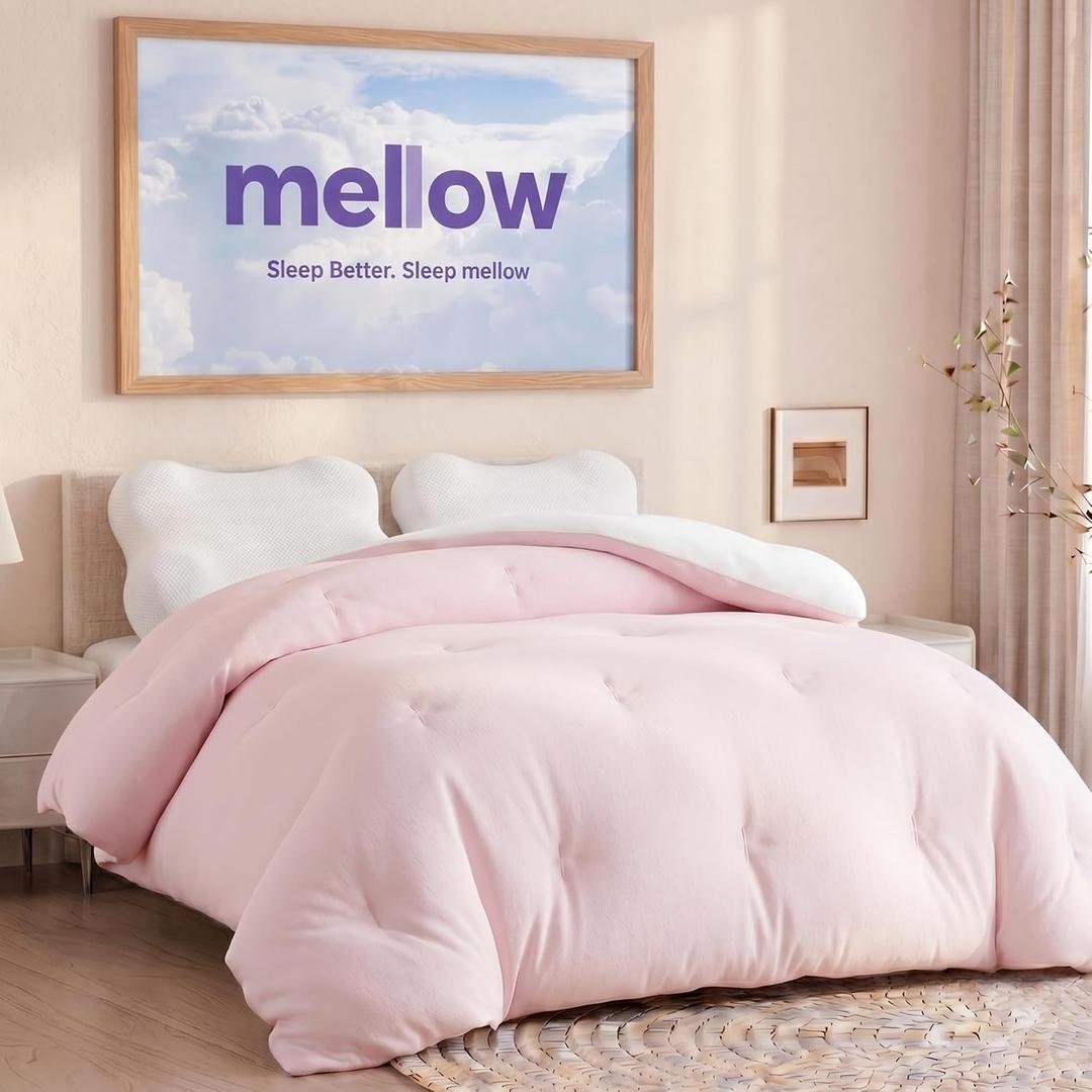 Mellow Marshmellow Comforter, Oeko-TEX Fabric (Pink, Twin/Twin XL) | Extra Fluffy Double-Stuffed Down Alternative Duvet Insert, All-Season Temperature Balancing, Box Stitch, Full / Queen)