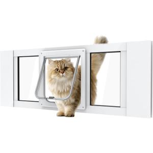 Aluminum Cat Door for Windows - Adjustable to Fit Window Width 28"-32", Quick-Fit Cat Door Window Insert, Magnetic Suction Design, Perfect for Cats (White Tall)