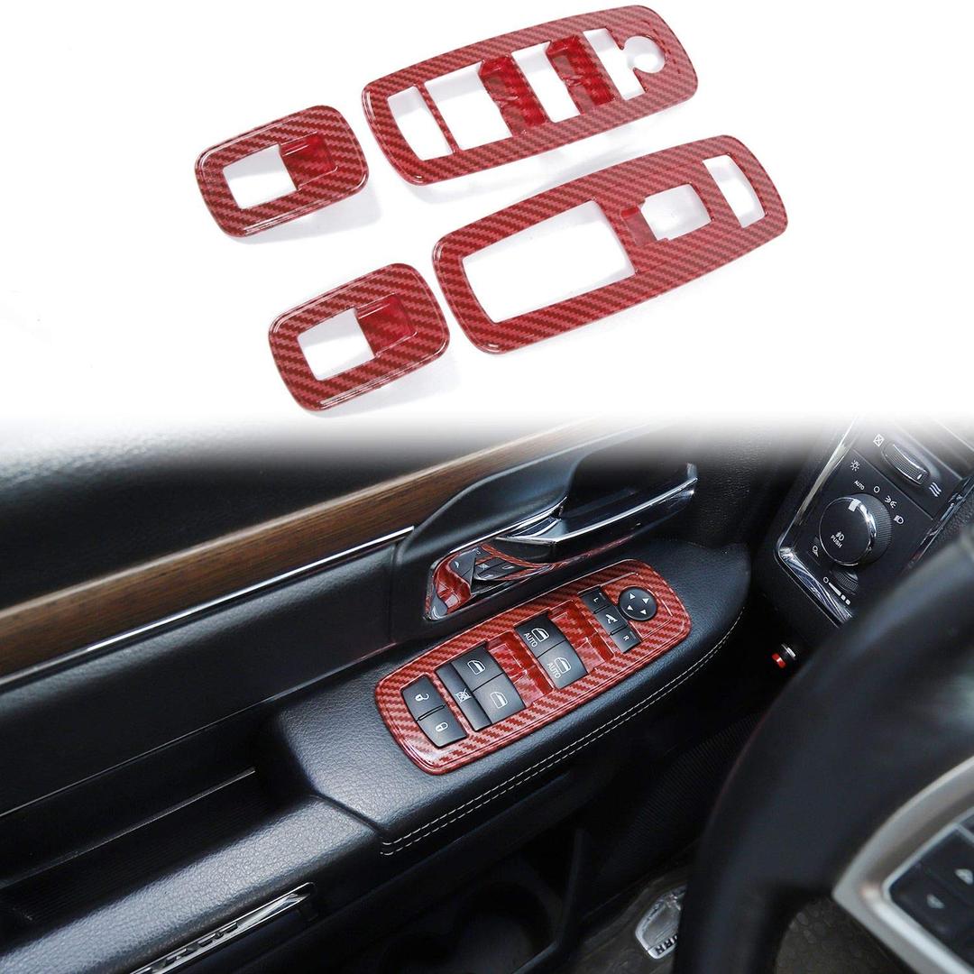 Voodonala Window Lift Switch Trim for 2011-2025+ Dodge Charger Durango, for 2010-2017 RAM, ABS Red Carbon Fiber 4pcs