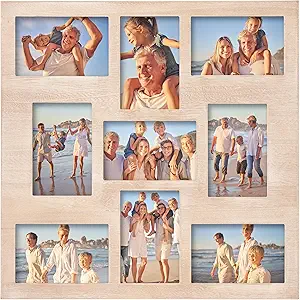 MONT PLEASANT Collage Picture Frames 4x6, 4x6 Brown Picture Frames Collage for Wall Decor 9-Openings, Multi Family Photo for Gallery Decor, Hanging Display Or Tabletop Stand for Living Room