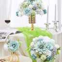 Floweroyal Artificial Flowers Combo Teal Blue Flowers Mix Silk Flowers Dahlia Roses with Stems for DIY Wedding Bridal Bouquets, Baby Shower, Floral Arrangement, Table Centerpieces, Home Decorations.