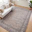 Kuden 4x6 Area Rug, Machine Washable Area Rug with Non-Slip Backing, Vintage Style, Soft, Easy Clean, Low Pile Rug for Living Room, Bedroom, Dining Room, 4' x 6' Rectangular