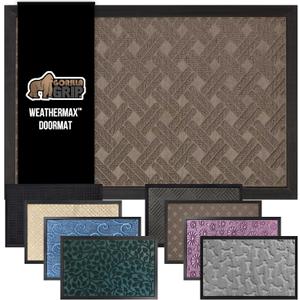 GORILLA GRIP 100% Waterproof All-Season WeatherMax Doormat 35x23, US Designed Natural Rubber, Stain and Fade Resistant, Low Profile Indoor Outdoor Door Mats, Easy Clean Patio Mat, Taupe Basket Weave