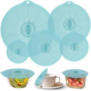 Silicone Lids for Food Storage - Silicone Bowl Covers Pot Lids BPA Free Suction Lids Silicone Microwave Cover Pot Covers for Cups Bowls Pots Pans Oven Fridge (Clear Turqouise)