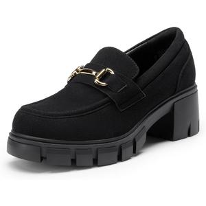 DREAM PAIRS Loafers for Women Platform Chunky Loafers Slip On Casual Shoes 10, All Black 