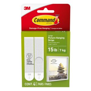 Command 15 lb Large Picture Hanging Strips 4 Pairs (8 Command Strips), Damage-Free Hanging Picture Hangers, No Tools Wall Hanging Strips for Home Decor, White Adhesive Strips