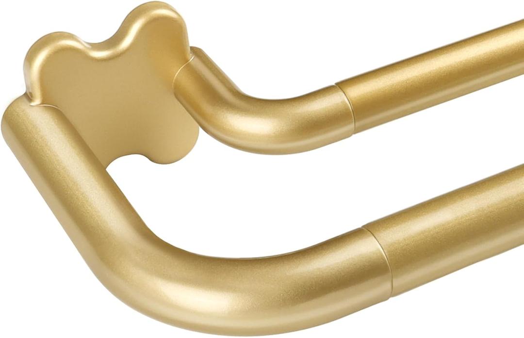 Gold Double Curtain Rods 32 to 58 Inch (2.6-4.8ft), USFOOK Blackout Wrap Around Curtain Rods for Windows 20 to 54 Inches, 6/8 Inch Room Darkening Curtain Rod, Decorative Rods for Home