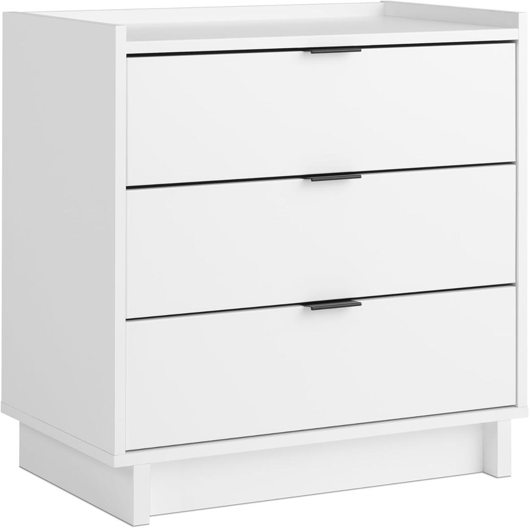 Prepac Simply Modern Nightstand Bedside Table, White Nightstand for Bedroom, End Table with 3 Drawers 26.5" W x 26.75" H x 16" D