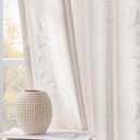 jinchan Winslow Linen Curtains for Bedroom 96 Inches Length Embroidered Bordered Floral Curtains for Living Room Farmhouse Decor Light Filtering Window Treatments White on White Drapes 2 Panels