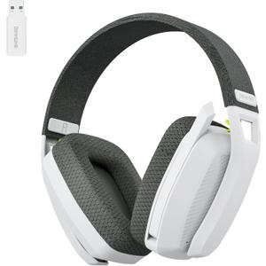 BINNUNE Wireless Gaming Headset with Flip Microphone for PC, PS4, PS5, 2.4GHz Wireless Bluetooth Gaming Headset Headphones with Mic for Laptop Computer, White, White/Gray