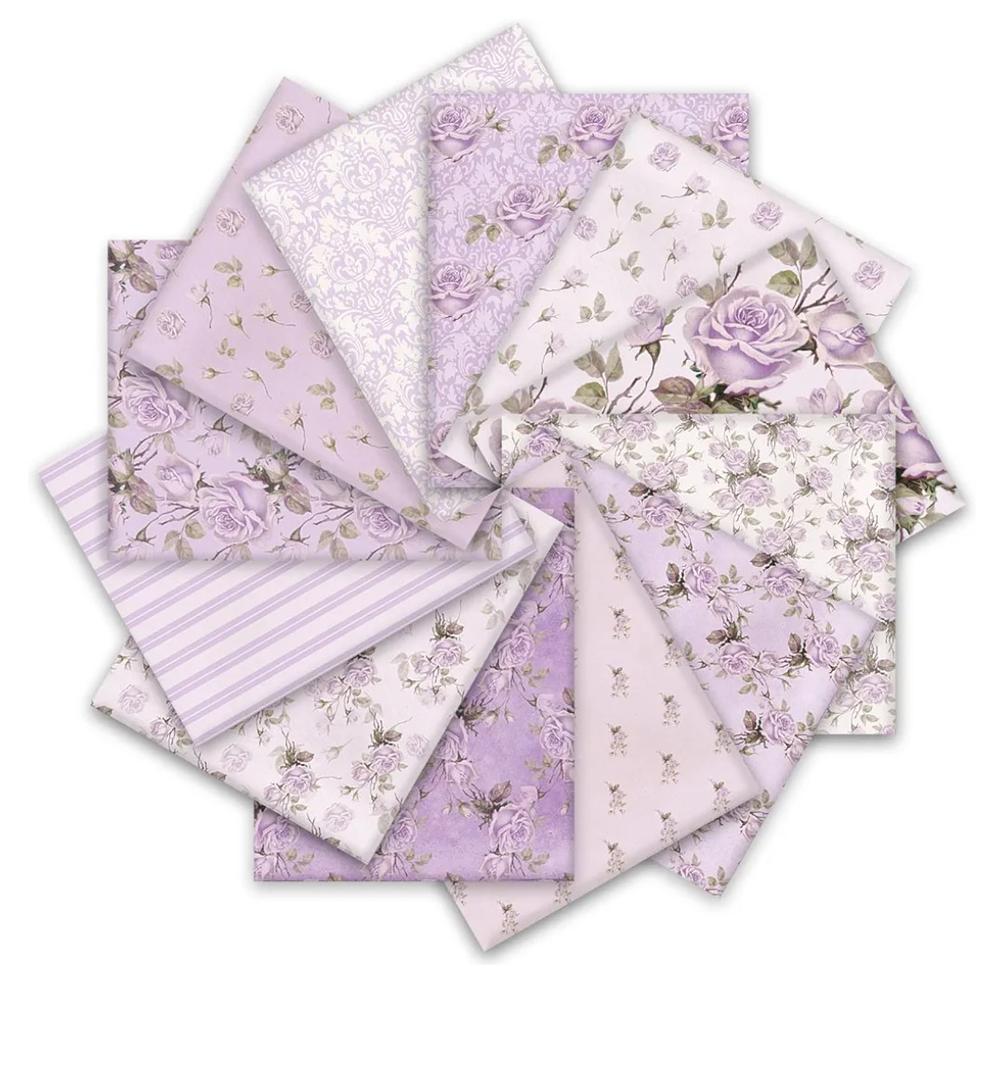 Whaline 12Pcs Vintage Floral Cotton Fabric Bundles 18 x 22 Inch Retro Floral Fat Quarters Purple Flower Quilting Patchwork Squares Sewing Fabrics for DIY Handmade Crafting Home Party Spring Decor