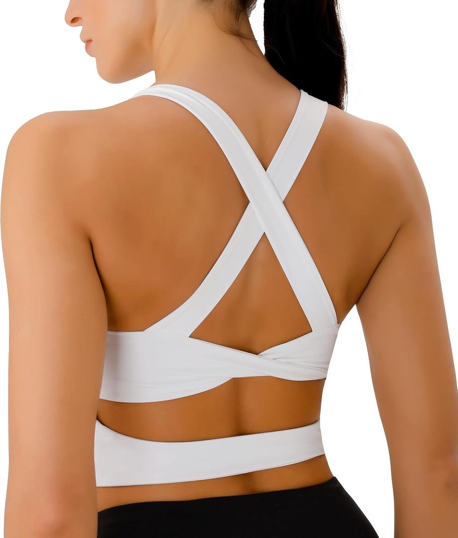 Sports Bras for Women Criss-Cross Back Padded Workout Tank Tops Medium Support Crop Tops for Women (XX-Large, White)