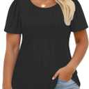ROSRISS Plus Size Tops for Women Summer Flowy Pleated T Shirts Dressy Crew Neck Tees Casual Short Sleeve Blouses XL-5XL (XL)