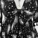 Women's Plus Size Boho Graphic Blouse Shirt Bow Tie Knot Half Sleeve Ruffle Hippie Peplum Tops (Black, L)