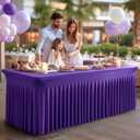 2 Packs Purple Spandex Table Covers 6 Foot, Fitted Stretch Table Cloth with Skirts 72x30 Inch, Wrinkle-Free Floor Length Rectangle Tablecloths for Trade Show Weddings Parties Banquets Events