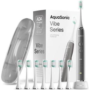 Aquasonic Vibe Series Ultra-Whitening Toothbrush – ADA Accepted Electric Toothbrush - 7 Brush Heads & Travel Case – 40,000 VPM Motor & Wireless Charging - 4 Modes w Smart Timer – Charcoal Metallic Aquasonic Vibe Series Ultra-Whitening Toothbrush – ADA Accepted Electric Toothbrush - 7 Brush Heads & Travel Case – 40,000 VPM Motor & Wireless Charging - 4 Modes w Smart Timer – Charcoal Metallic