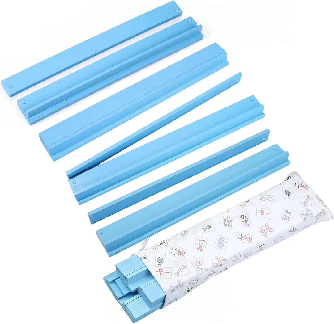 Wooden Mahjong Racks with Magnetic Pushers Set of 4, 20 in Natural Wood American Mahjong Tile Rack With White Printed Mahjong Racks Drawstring Bag, Modern Table Game Accessories for Mahjong Tile