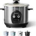 Electric Rice Cooker with One Touch for Asian Japanese Sushi Rice, 3-cup Uncooked/6-cup Cooked, Fast&Convenient Cooker with Ceramic Nonstick inner pot, Stainless Steel Housing and Auto Warmer, Silver