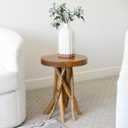 WELLAND Teak Wood Stick Leg End Table, 16" L x 16" W x 20" H Rustic Side Table, Small Accent Table, Plant Stand for Living Room, Bedroom, Home Office