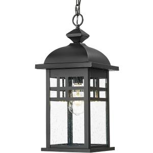 Emliviar 20" Farmhouse Outdoor Pendant Light, Large Outdoor Hanging Light for Porch Gazebo, Black Finish Aluminum with Seeded Glass Shade, DE279H-M BK (Large - 1 Pack)