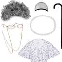 Tigerdoe Old Lady Costume - Granny Wig - Grandma Dress Up - Grandmother Costume - Grandma Cane - 6 pc set