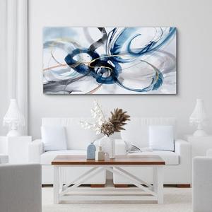 yiijeah Large Abstract Canvas Art Elegant Combination of Tones Modern Living Room Wall Decor Black and White Gray Background Blue Gradient Picture