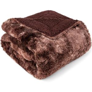 PAVILIA Faux Fur Throw Blanket Twin Tie-Dye Brown, Soft Warm Sherpa Blankets & Throws for Bed, Fluffy Plush Thick Fleece Throw Blanket for Couch Sofa, Reversible Furry Shaggy Blanket, Brown 60x80