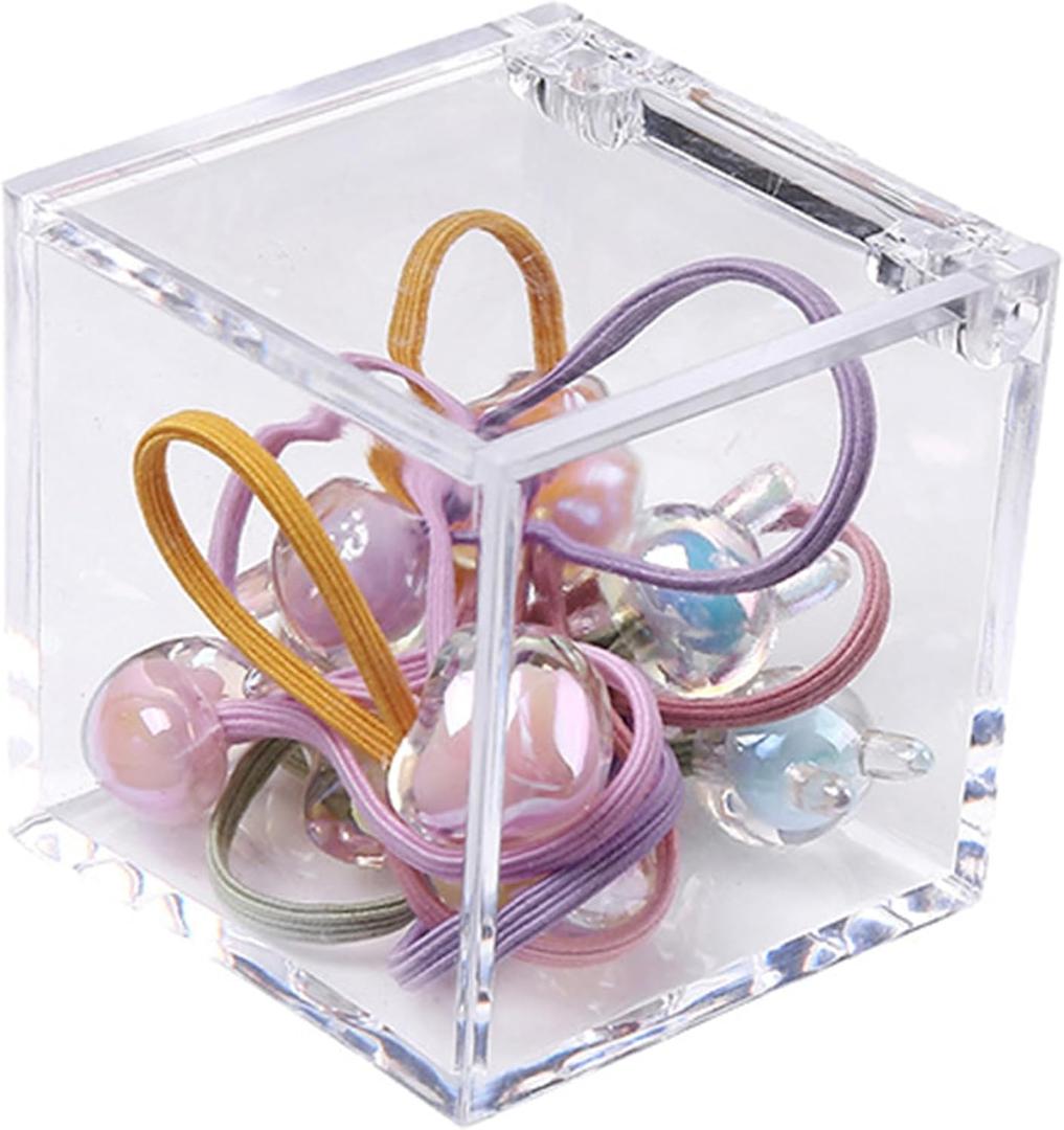 KissYou Acrylic Box with Lid Clear Square Cube Face Towel Storage Box Desk Organizers Aesthetic Hair Accessories Gift Box (2.4 x 2.4 x 2.4 Inch)