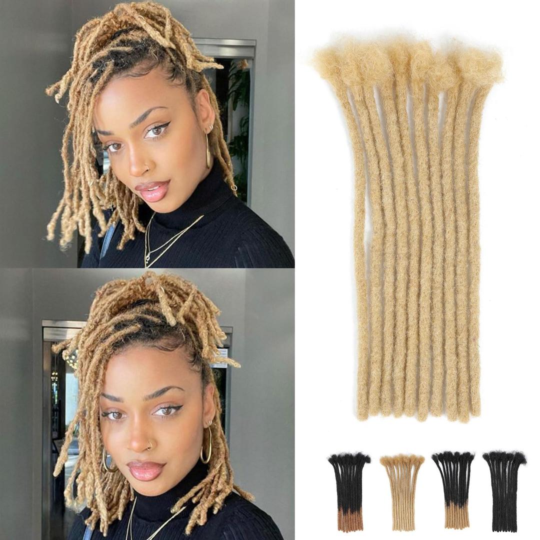 14Inch Dreadlock Extensions Loc Extensions Human Hair 0.6CM 100% Real Human Hair Full Head Handmade Permanent Dreadlocks Extension for Men/Women(14 Inch 30Strands,613#)