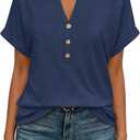EyMuse Womens Summer Tops Spring Short Sleeve V Neck True Classic T Shirt Casual Cute Fashion Beach Vacation Clothes 2026 (L)