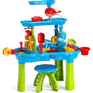 2025 Upgraded 3-Tier Water Table with Chair  Kids Outdoor Sensory Play Table for Backyard or Beach Fun, Boys & Girls (Green)